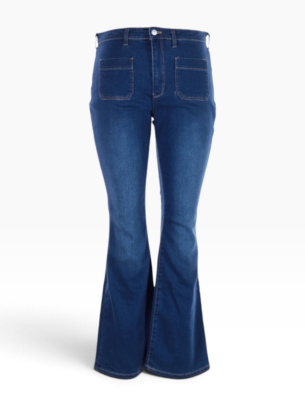 Anthropologie Pilcro Flare Jeans Womens 32 Blue High Rise Patch Pocket